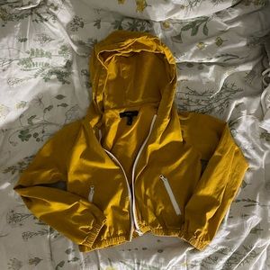 FOREVER 21 Mustard yellow cropped zip up bomber jacket with pockets